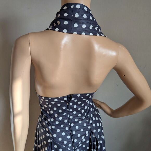 Vintage 90s Laura Ashley Navy Blue Polka Dot Midi Dress Sailor Picnic Size 10 - Picture 5 of 11